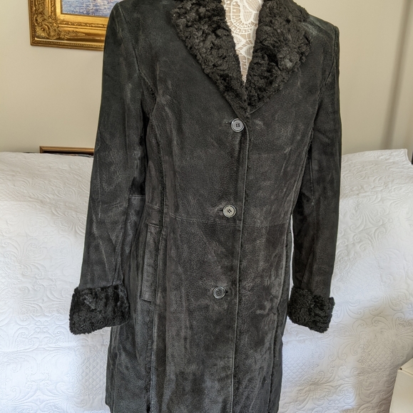 Giacca Black Soft Suede Leather Long Coat - Picture 1 of 12